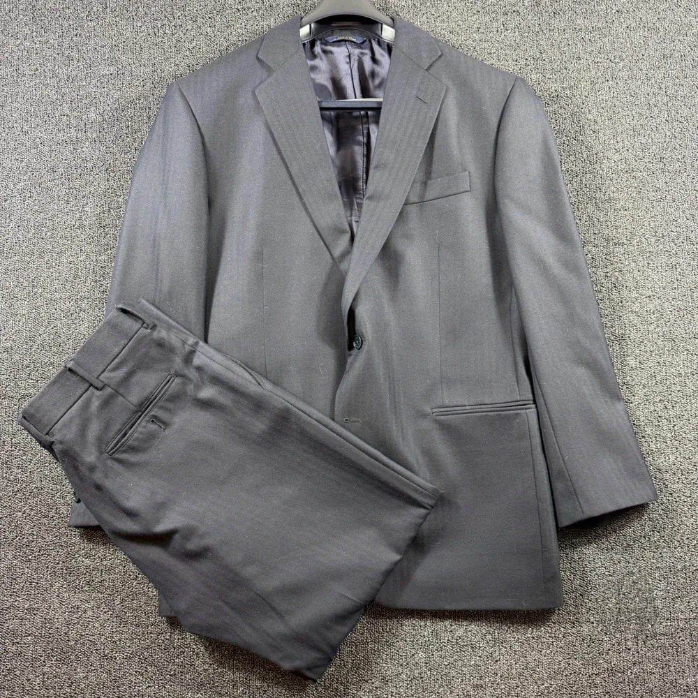 Brooks Brothers 1818 Madison 2‎ Piece Suit 44R W39x27 Gray Saxon Wool Hemmed